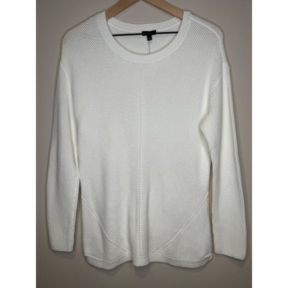 Talbots NEW White Pima Cotton Crew Long‎ Sleeve Knit Sweater- Medium - Picture 1 of 6
